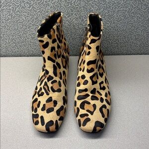 Azura Love Leopard Print Booties with Black Suede 1” Heel - Size 39 Euro